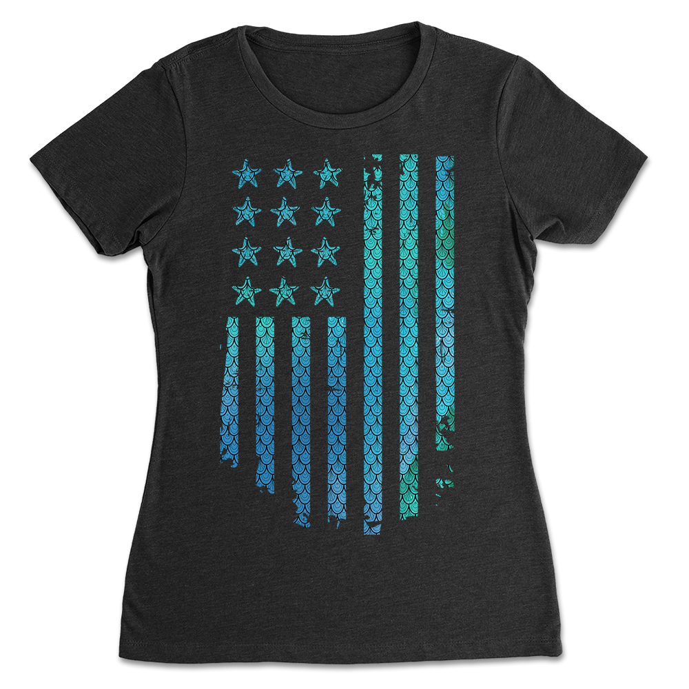 American Mermaid Nation Starfish & Stripes Black T-shirt