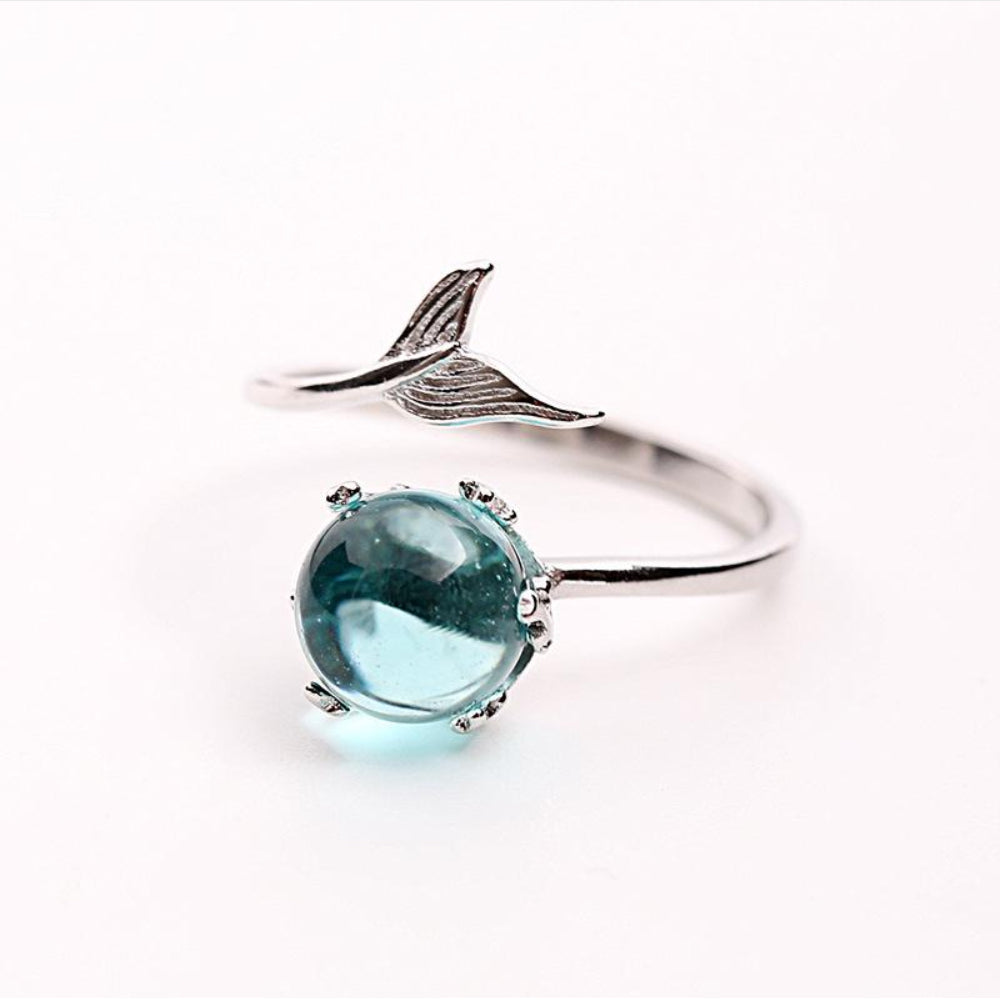 Ocean Blue Mermaid Ring With Crystal Sterling silver