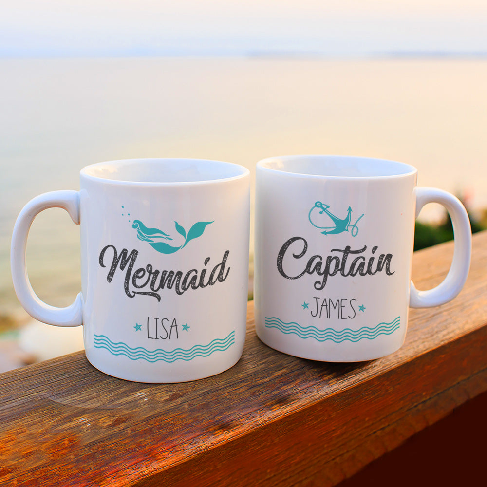 Personalized Mermaid And Captain Mug Set