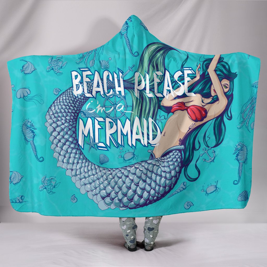 Beach Please I'm A Mermaid Hooded Blanket